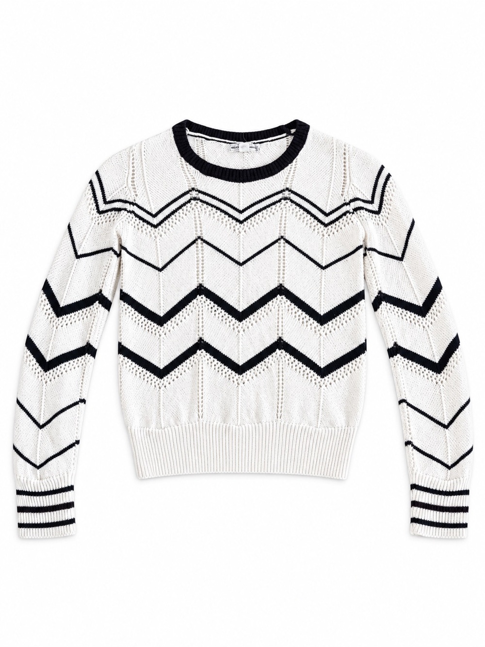MELROSE AND MARKET POINTELLE CHEVRON SWEATER WOMENS SMALL IVORY NAVY PREPPY KNIT